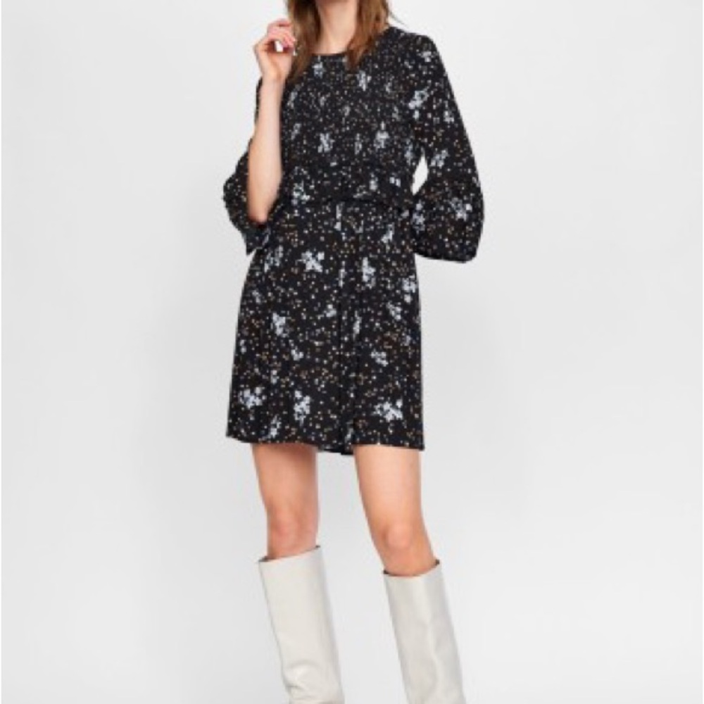 Zara Floral Black and White Dress size M